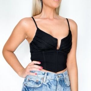 Fitted Black Bustier Crop Top with Spaghetti Straps